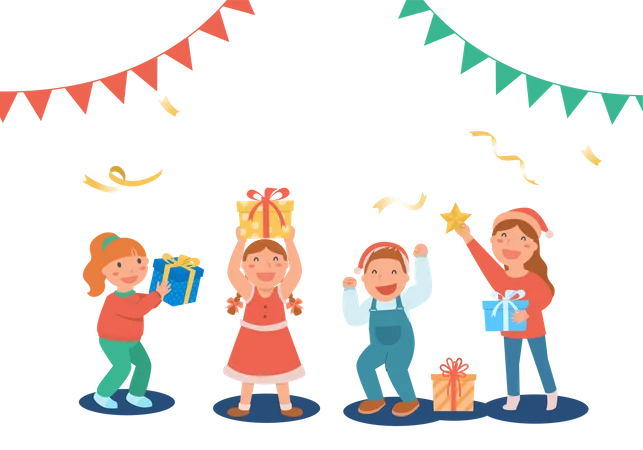 Merry Christmas And Happy New Year Children Party Illustration