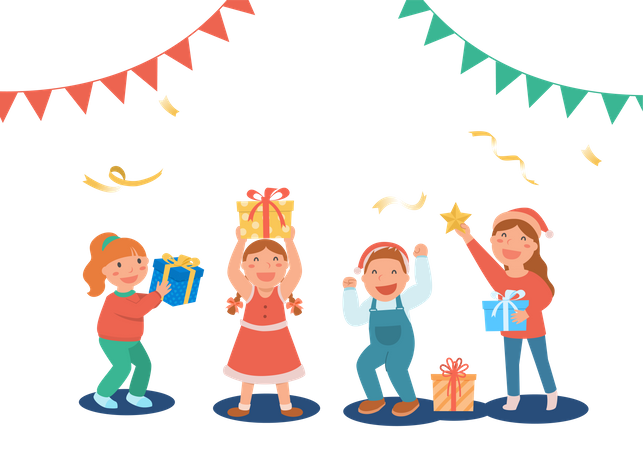 Children celebrating christmas party  Illustration