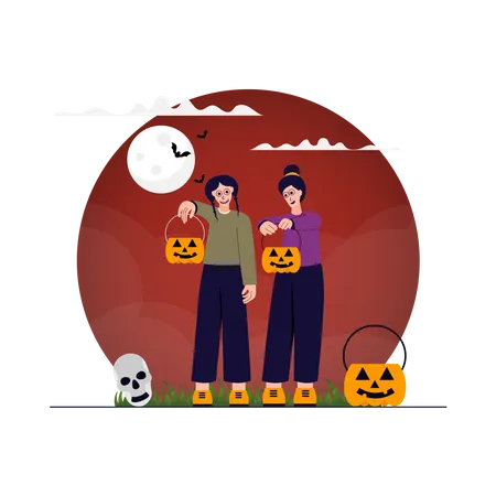 Children celebrating Halloween in devil costume Illustration