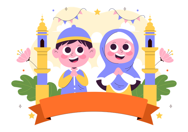 Children celebrating islamic festival  Illustration