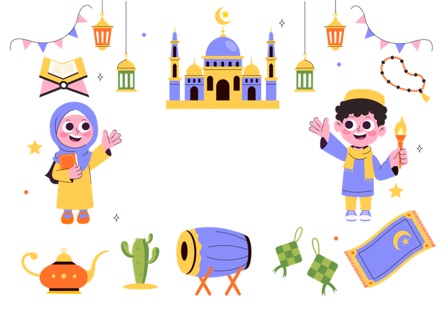 Children celebrating islamic festival  Illustration