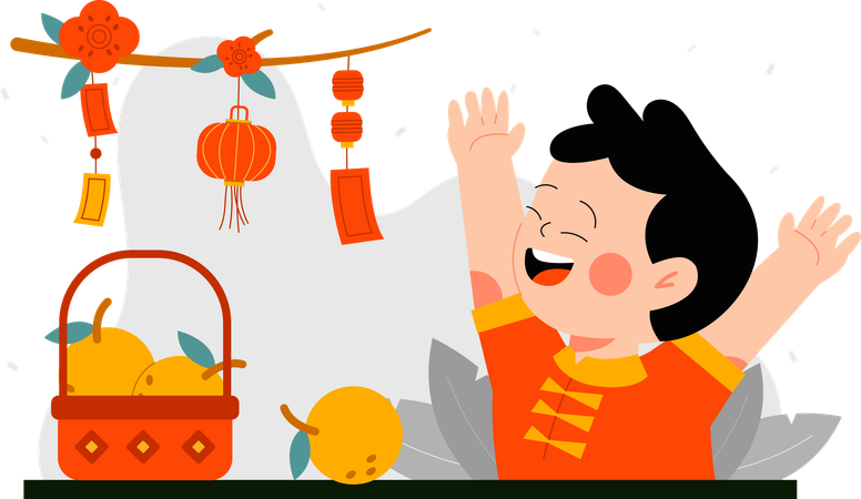 Children celebrating lunar new year  Illustration