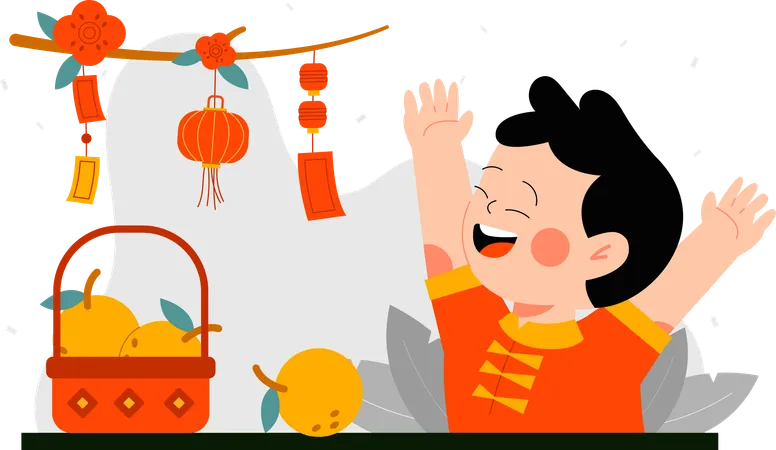 Children celebrating lunar new year  Illustration