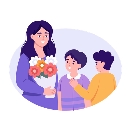 Children celebrating mothers day  Illustration