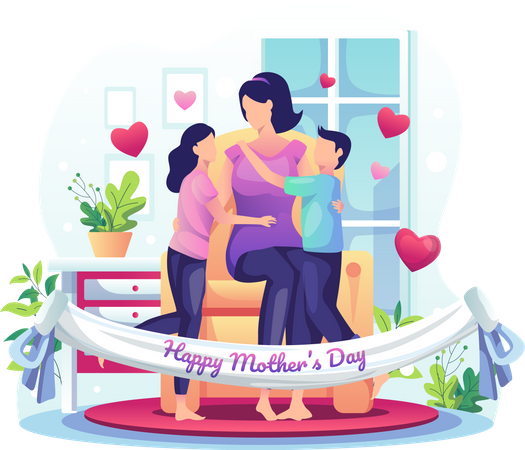 Children celebrating mother's day  Illustration