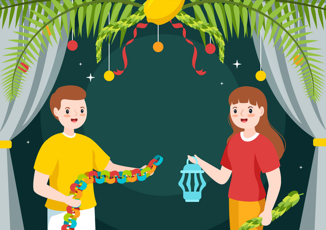 Children celebrating sukkot festival Illustration