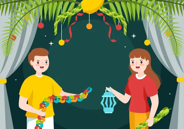 Children celebrating sukkot festival  Illustration