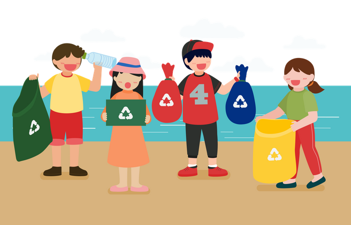 Children cleaning beach  Illustration