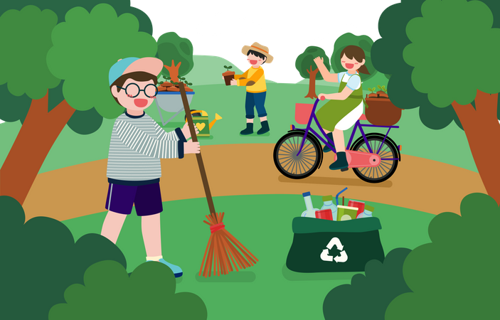 Children collecting recycle waste Illustration