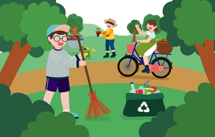 Children collecting recycle waste  Illustration