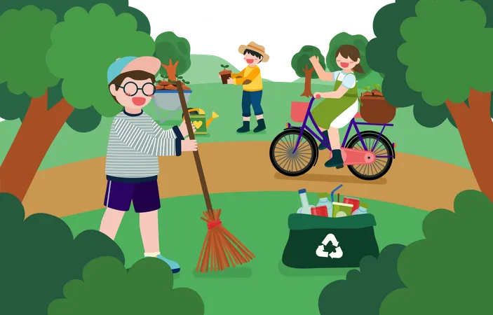 Children collecting recycle waste  Illustration