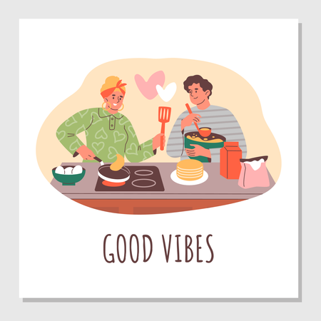 Children cooking with parents  Illustration