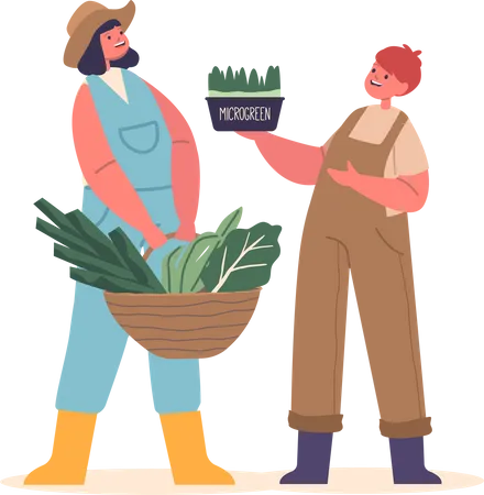 Children Cultivating Greens And Microgreens Learning To Nurture Plants Fostering Responsibility And Appreciation For Nature Growth Process While Enjoying Fresh Nutritious Homegrown Produce Vector Illustration