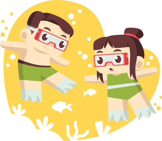 Children diving underwater together Illustration