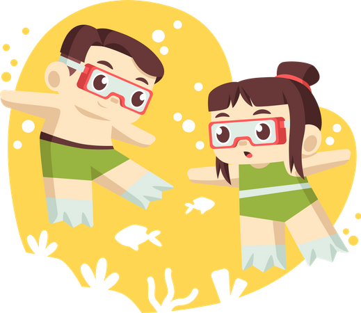 Children diving underwater together  Illustration