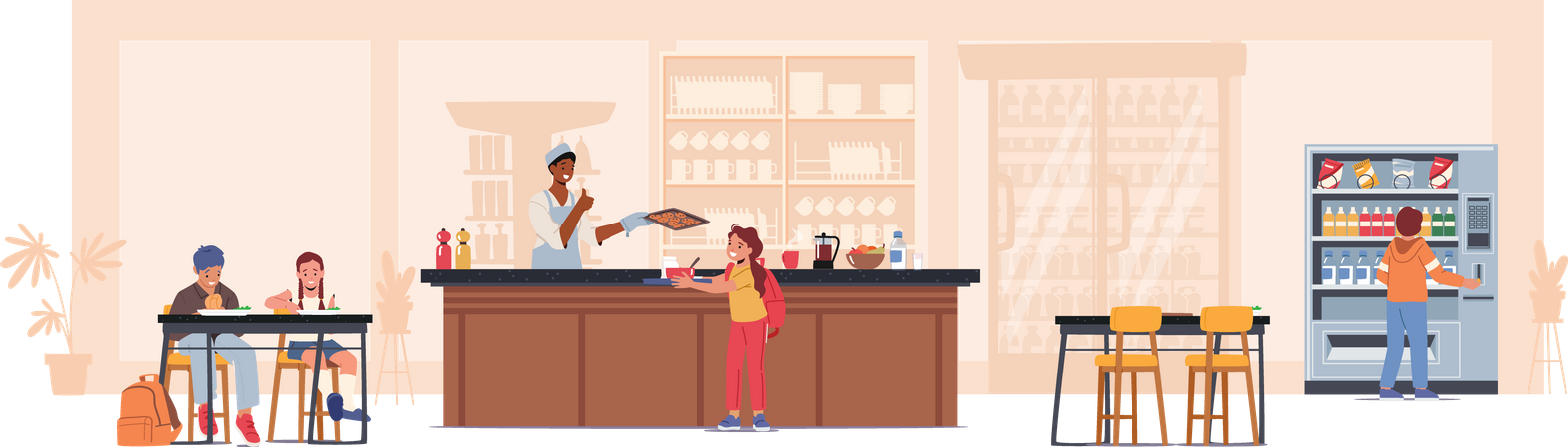 Children doing activities in school canteen  Illustration