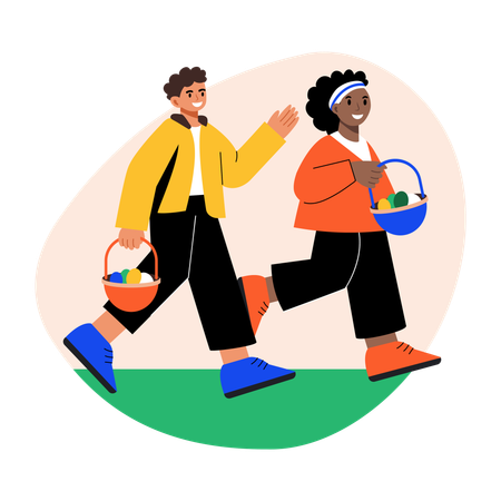 Children doing egg hunt  Illustration