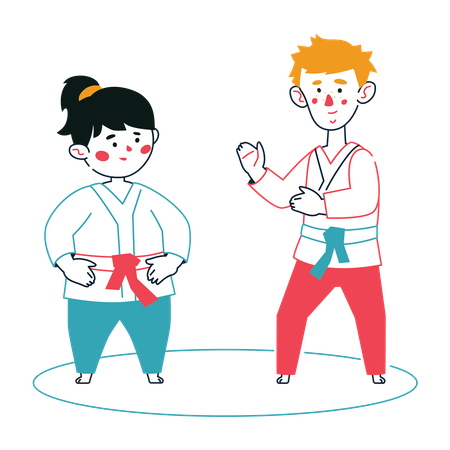Children doing karate Illustration