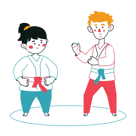 Children doing karate Illustration