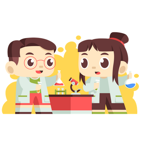 Children doing science experiment  Illustration