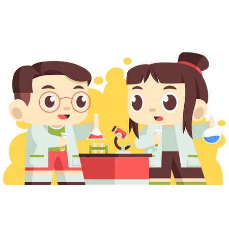 Children doing science experiment  Illustration