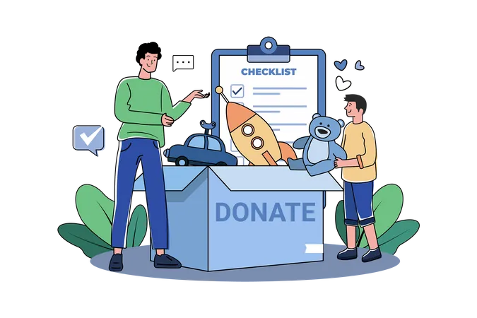 Children donate toys to charity Illustration
