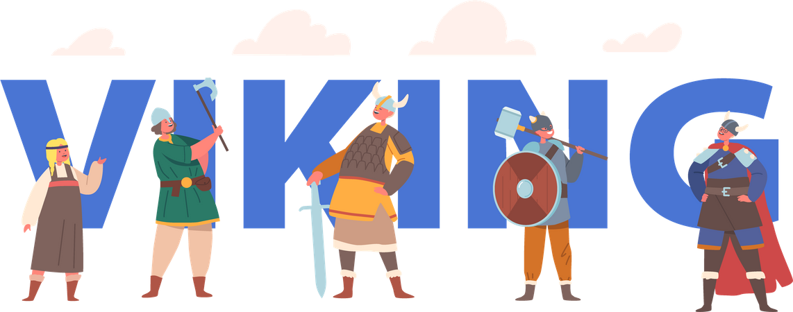 Children dressed as vikings  Illustration