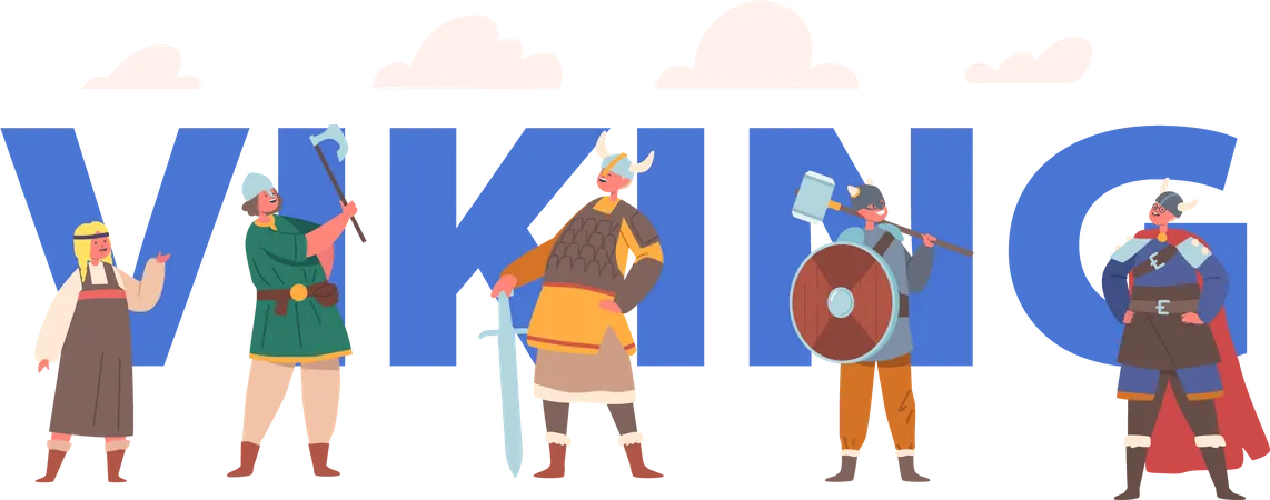 Children dressed as vikings  Illustration