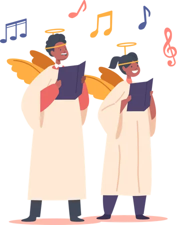 Children Dressed In Angel Costumes  Illustration