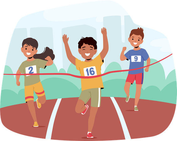 Children Eagerly Dash Across Stadium Track  Illustration