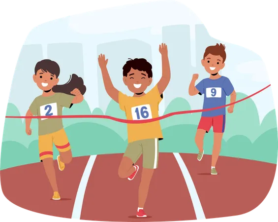 Children Eagerly Dash Across Stadium Track  Illustration