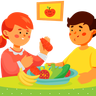 children eating fruit illustration svg