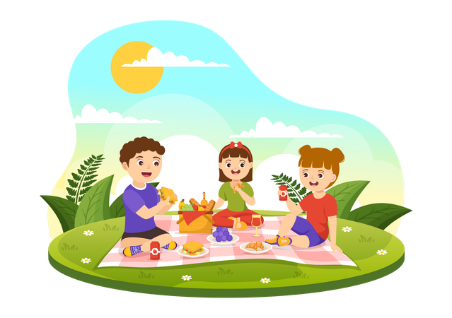 Children enjoying food outdoor Illustration