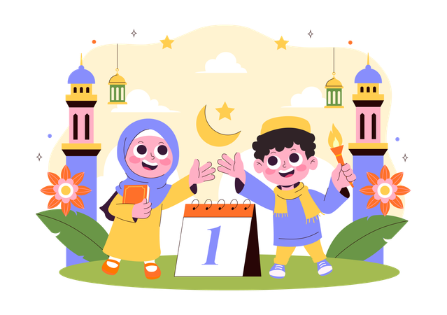 Children enjoying islamic festival  Illustration