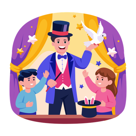Children enjoying magic show  Illustration