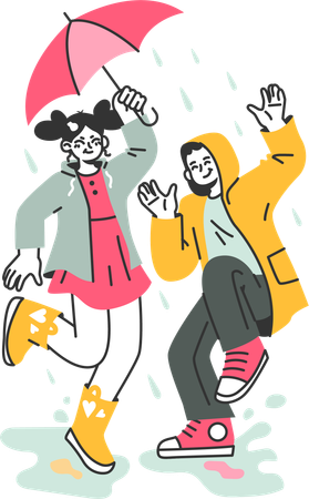 Children enjoying rain  Illustration