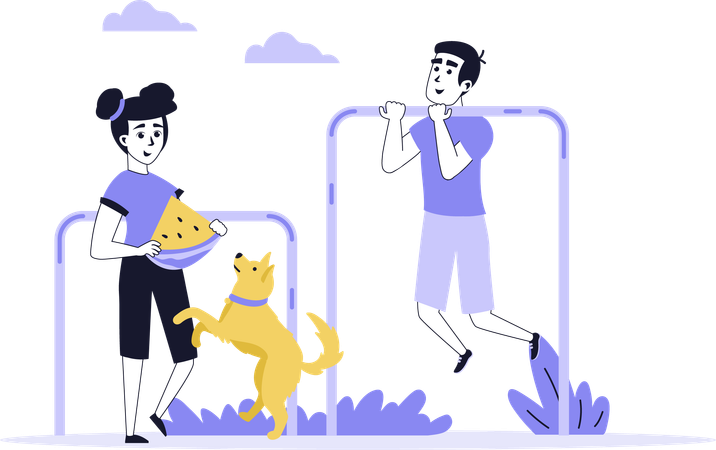 夏休みを楽しむ子供たち  イラスト