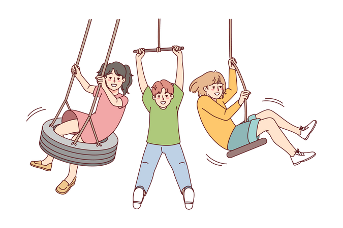 Children enjoying swings  Illustration