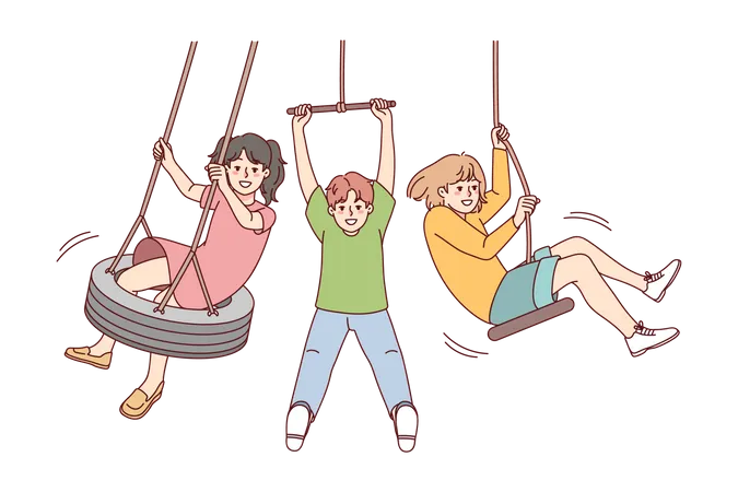 Children enjoying swings  Illustration