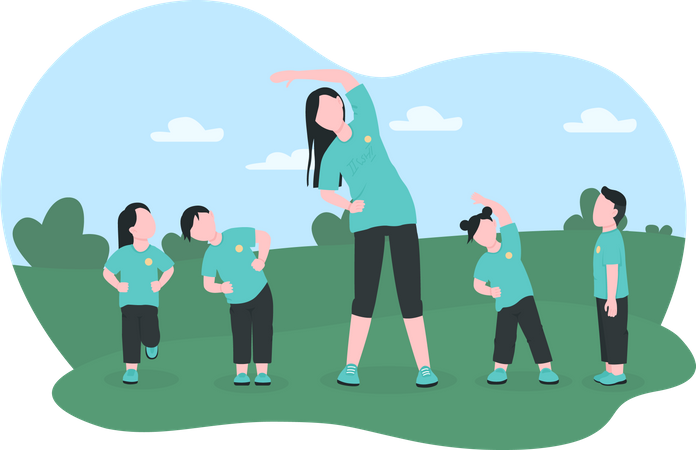 Children exercise with preschool teacher  Illustration