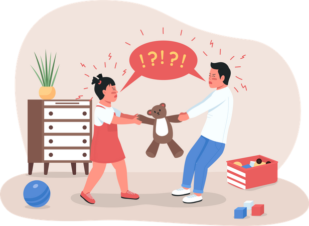 Children fighting over toy  Illustration