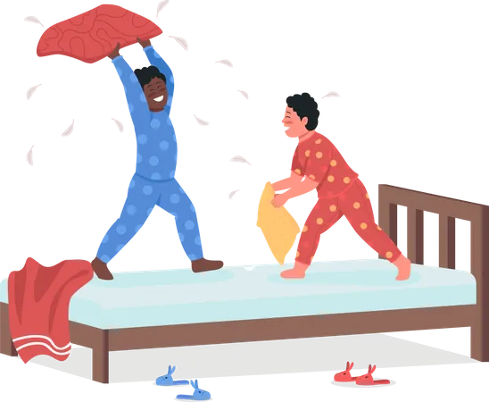 Children fighting with pillow Illustration