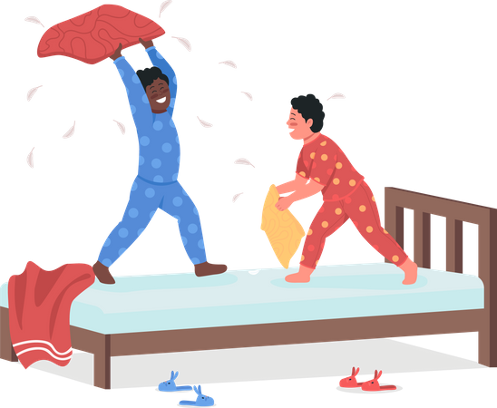 Children fighting with pillow  Illustration