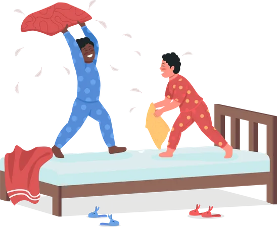 Children fighting with pillow  Illustration