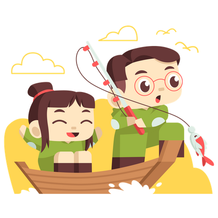 Children fishing together  Illustration