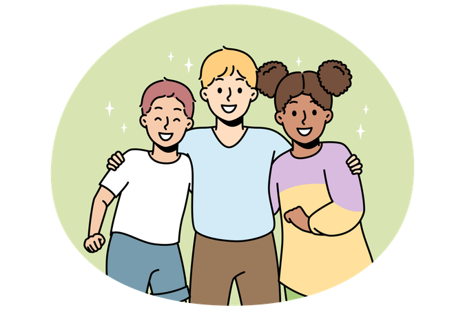 Children friends of different nationalities stand  Illustration