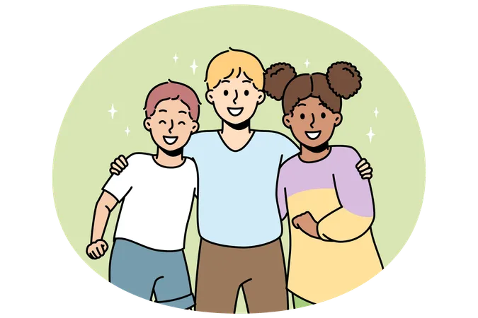 Children friends of different nationalities stand  Illustration