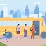 illustration getting into school bus