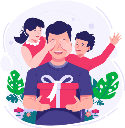 Children give a gift to father on father day  Illustration