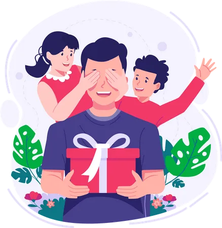 Children give a gift to father on father day  Illustration